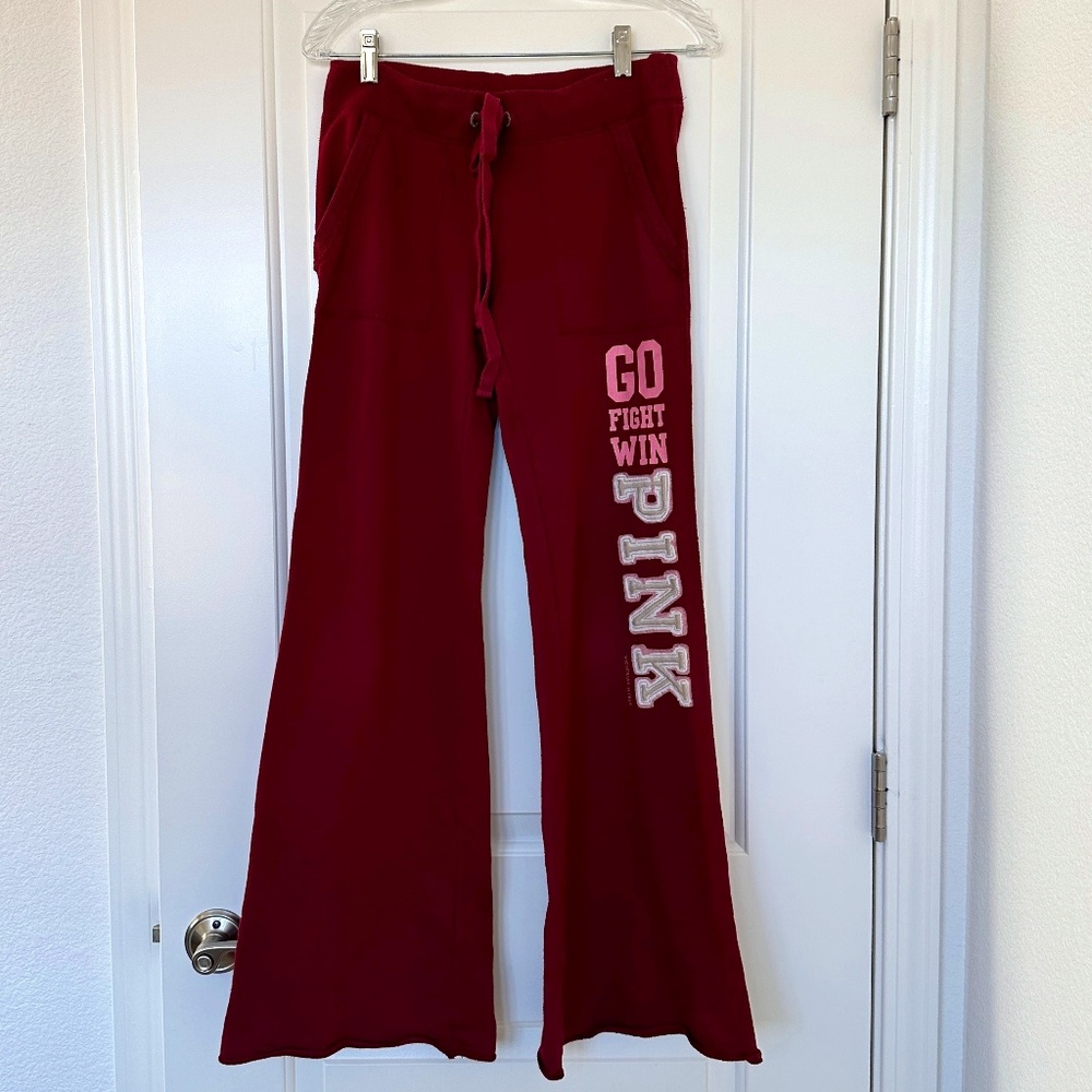 PINK Victoria Secret PINK Wide Leg Sweatpants (Maroon color/XS)